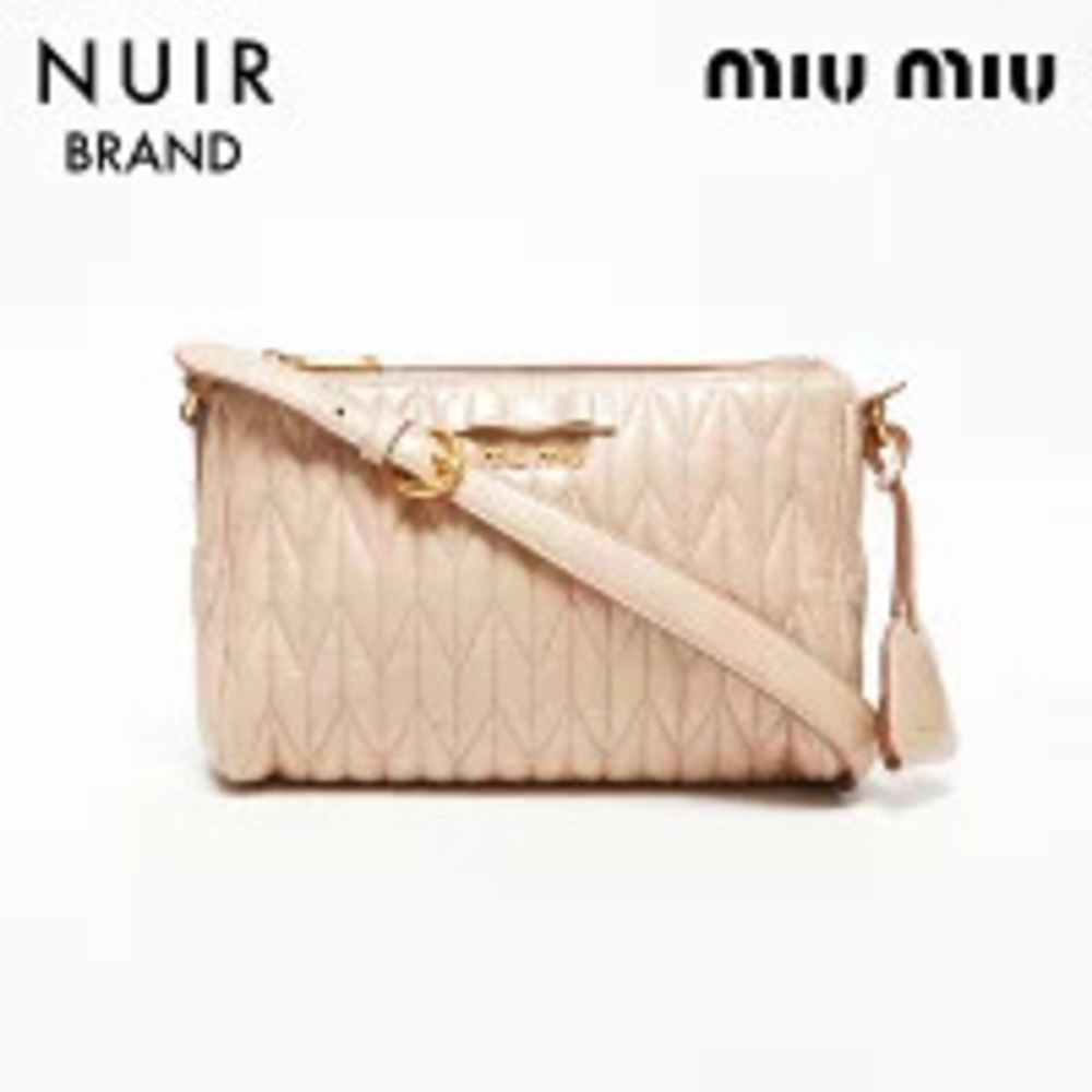 Miu Miu Logo Rion Shoulder Bag Beige